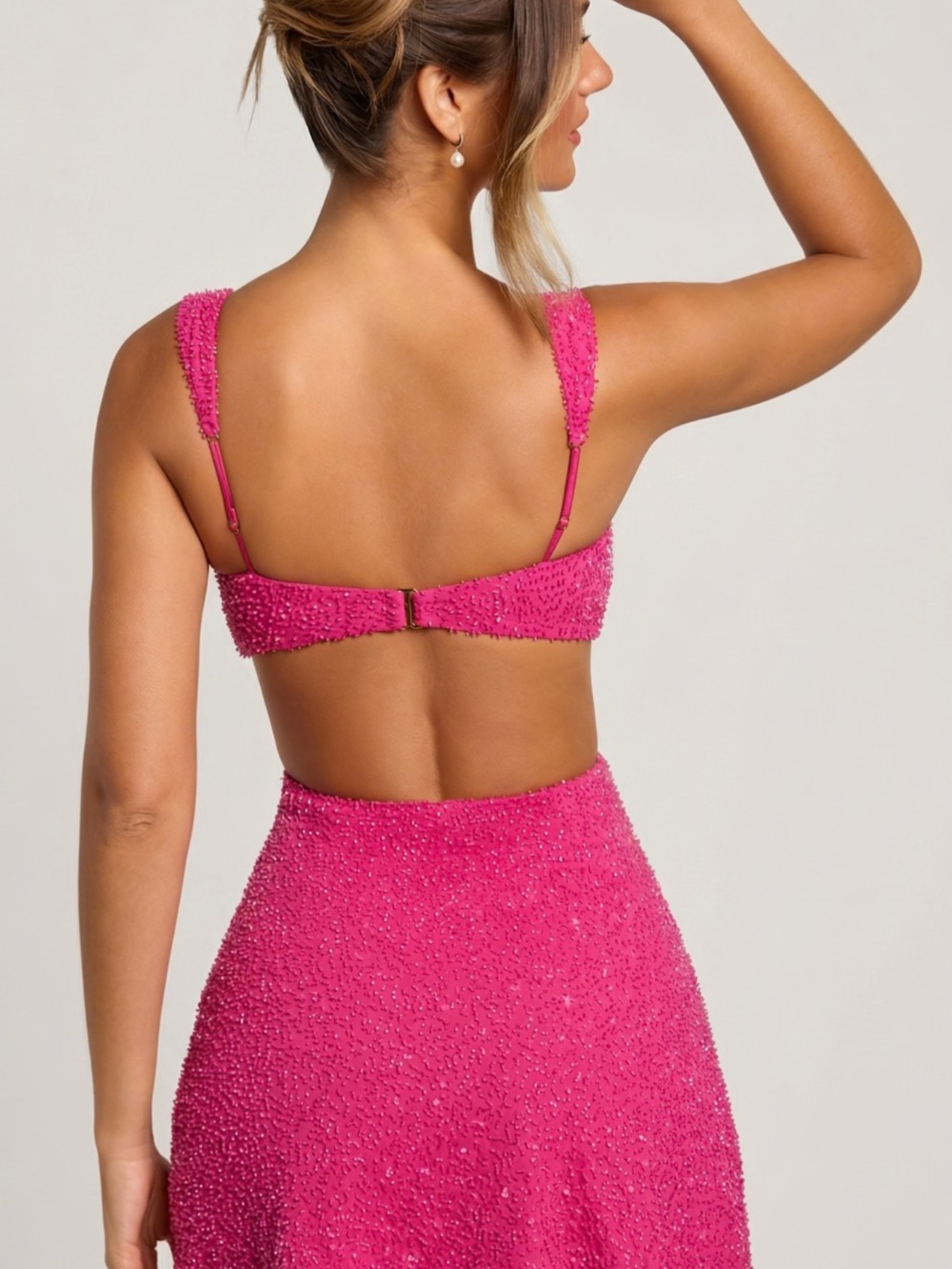 Oh Polly Embellished Cut Out Mini Dress in Fuschia - Picture 2 of 2
